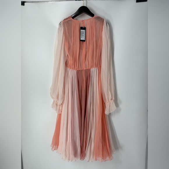 Dolce & Gabbana Two-tone Pleated Wrap Dress Pink Bow Midi Cocktail Puff Sleeve 6 - Picture 12 of 12